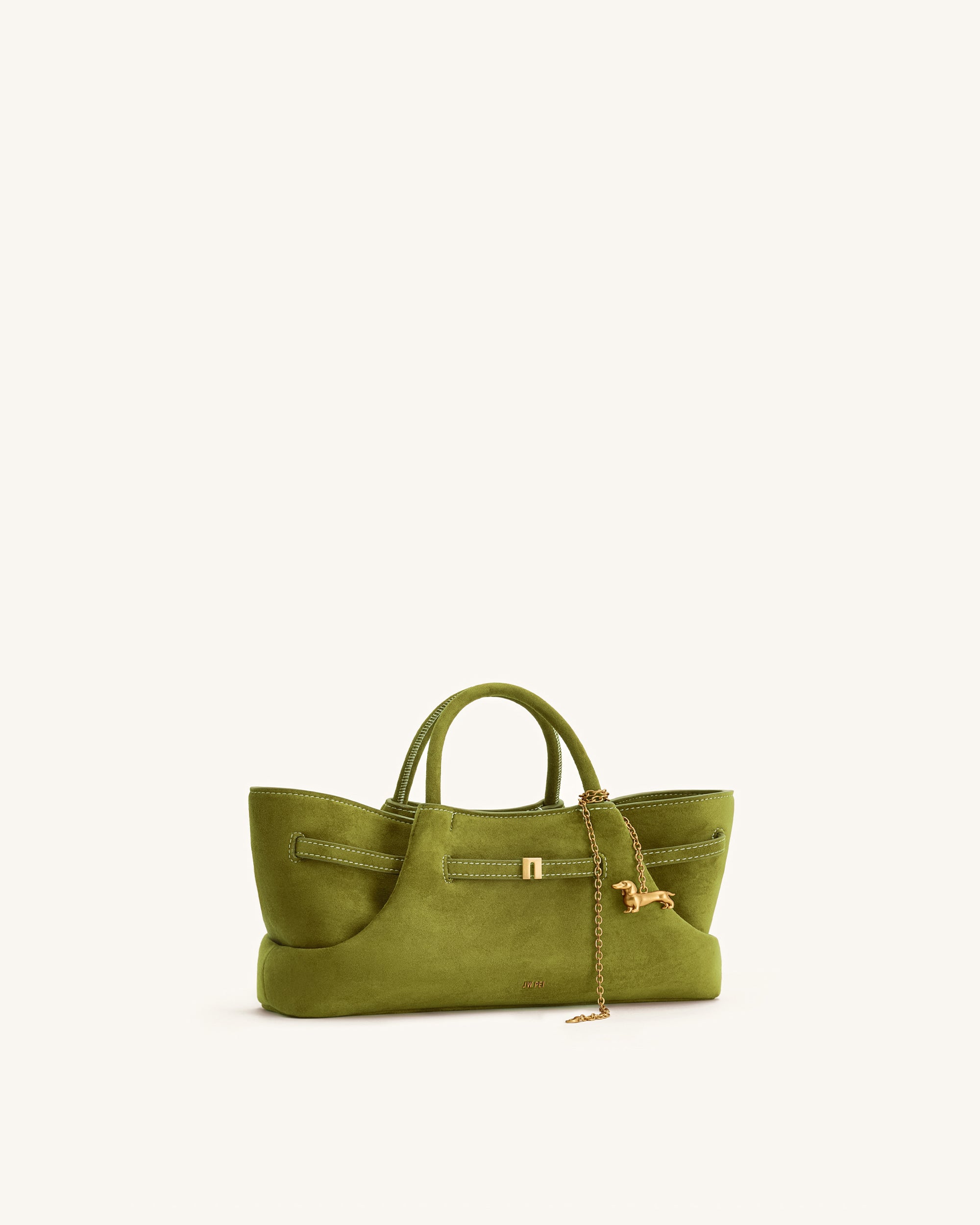 Maeve Dachshund Metal Charm Faux Suede Tote Bag - Olive Green - Image 4