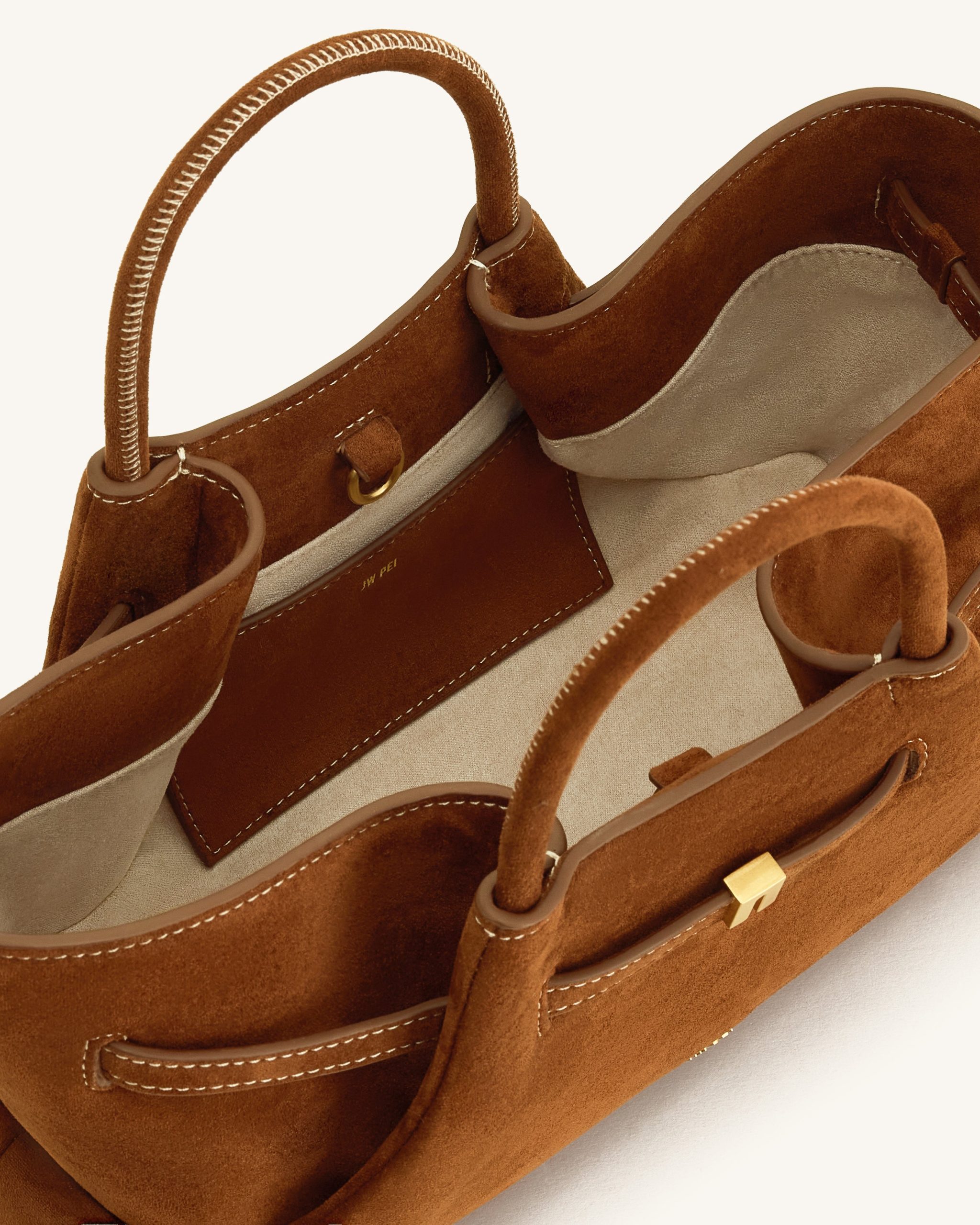 Maeve Dachshund Metal Charm Faux Suede Tote Bag - Brown - Image 6