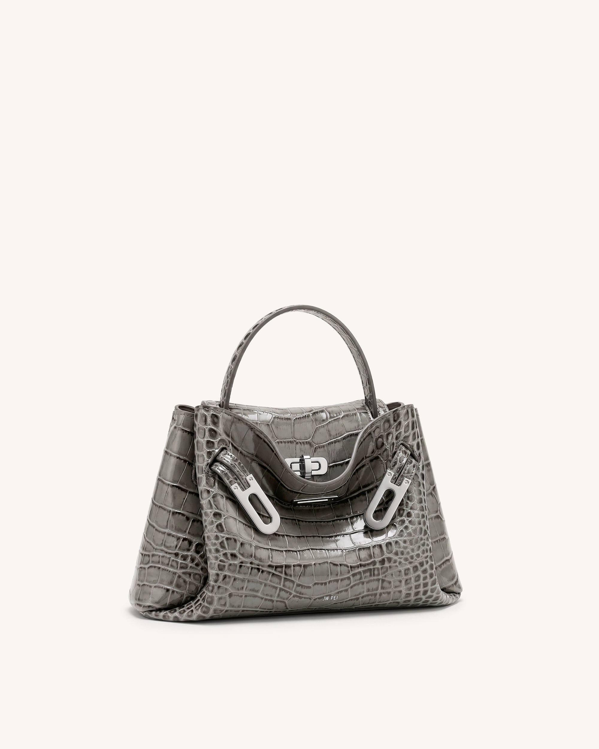 Rhea Small Double Buckle Shoulder Bag - Grey Croc - Image 2