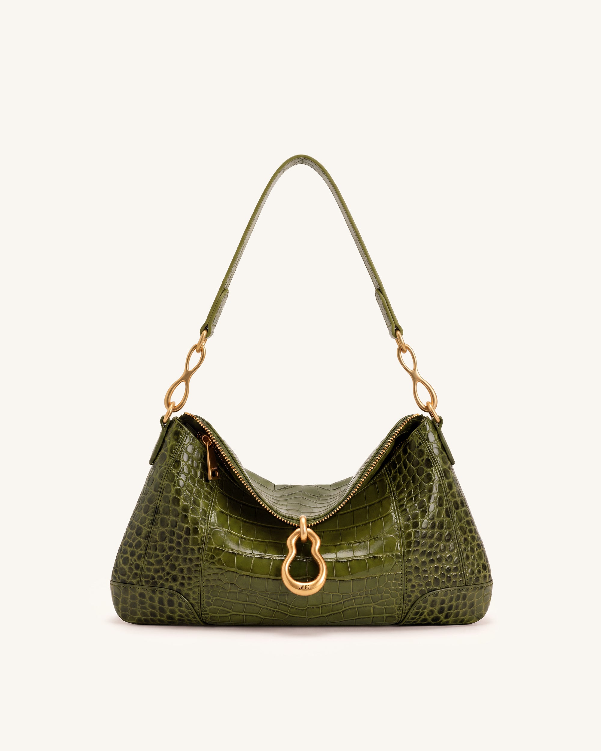 Jayla Metal Pendant Embellished Shoulder Bag - Green Croc