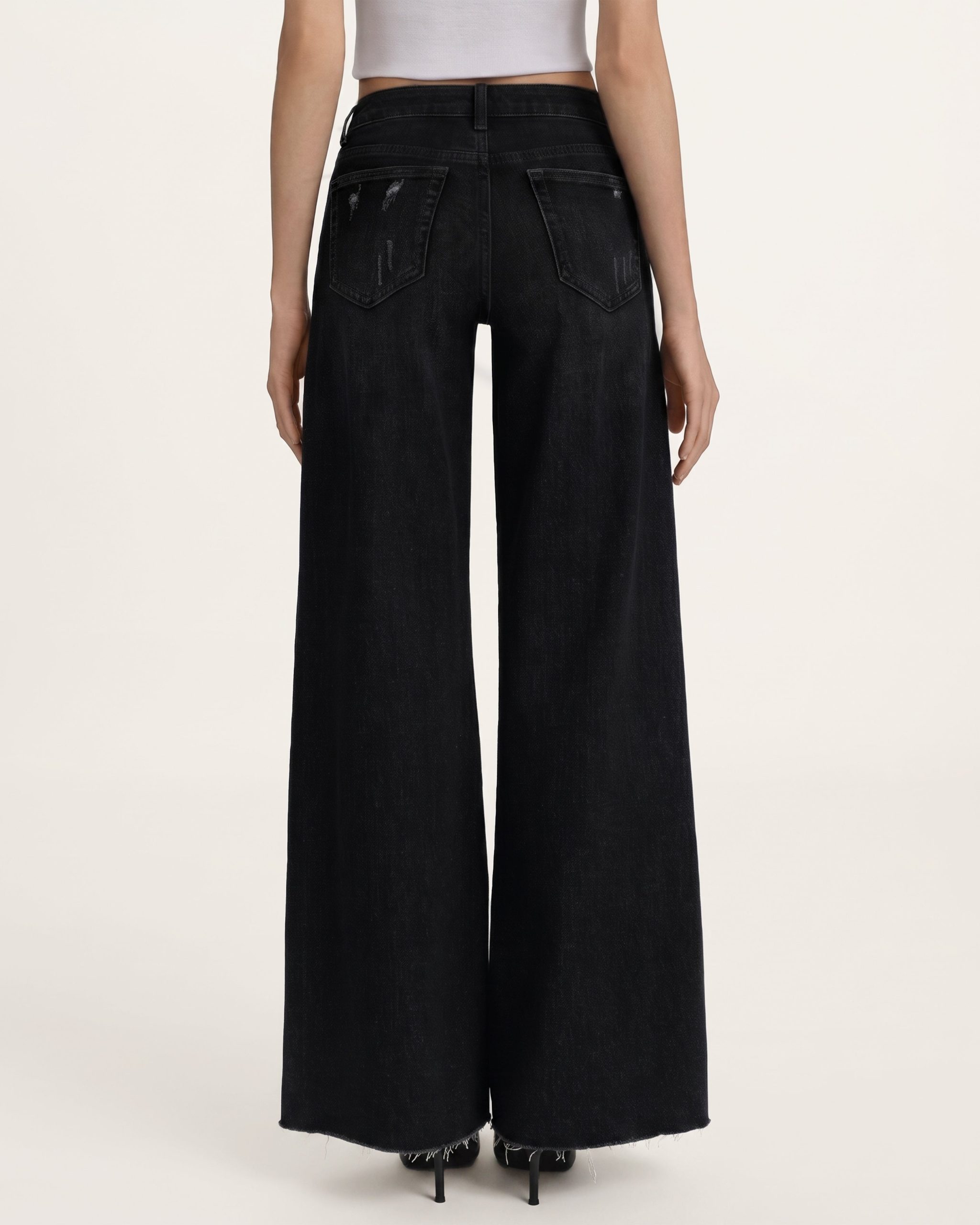 The Stellar Starburst Fray Wide-Leg Jeans - Black - Image 2