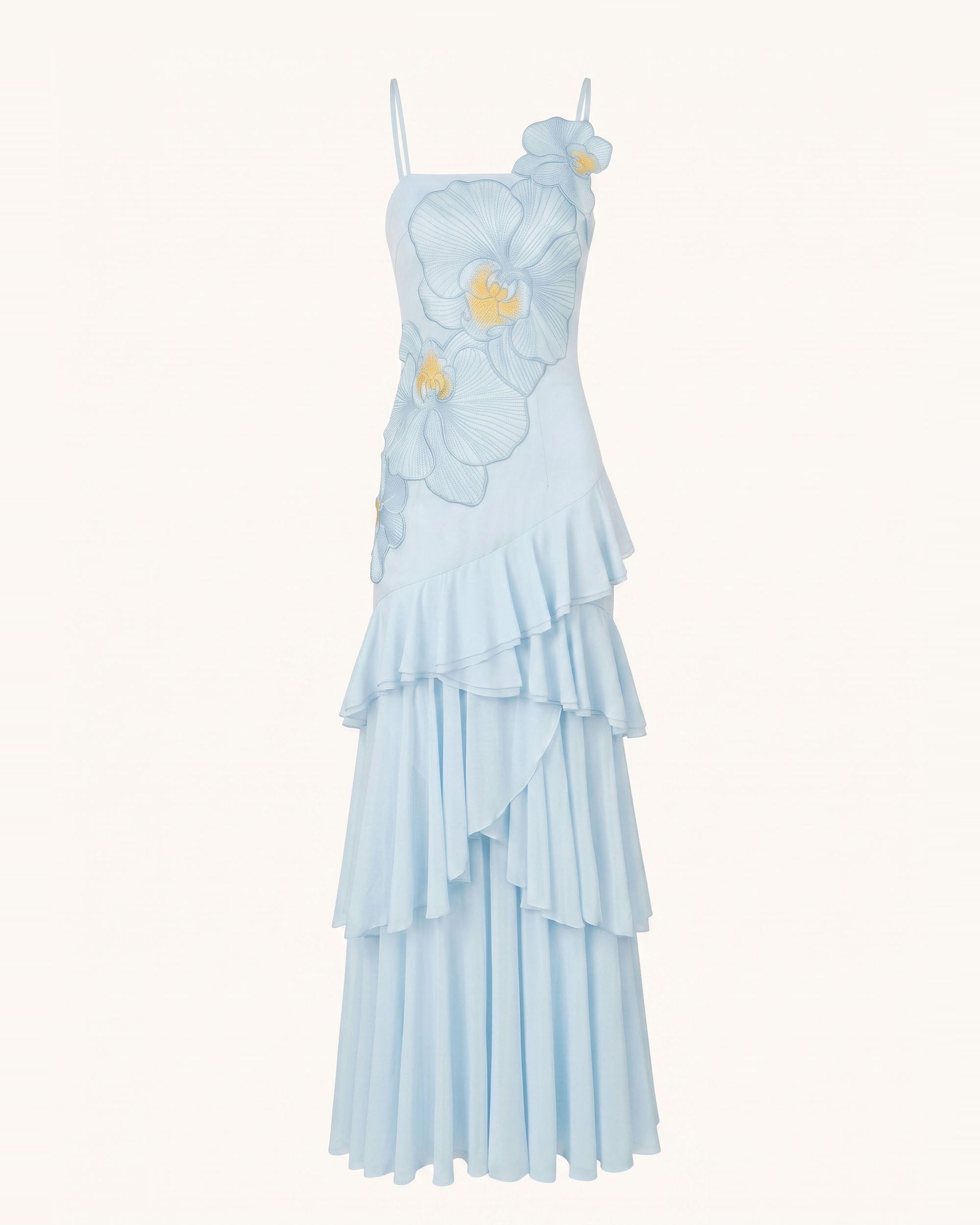 Orchid Embroidered Ruffled One-Shoulder Maxi Dress - Blue - Image 2