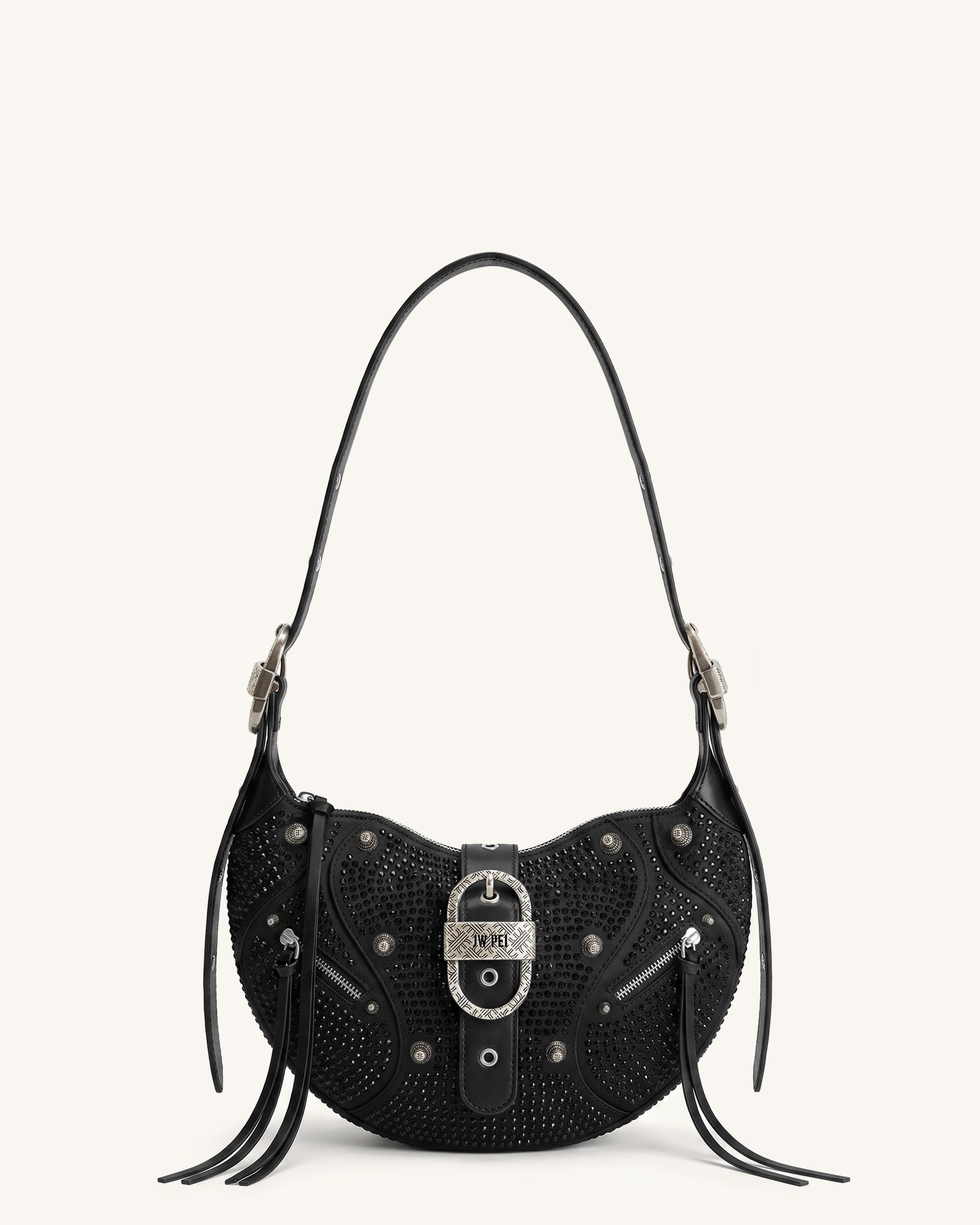 Tessa Studded Artificial Crystal Shoulder Bag - Charcoal Black