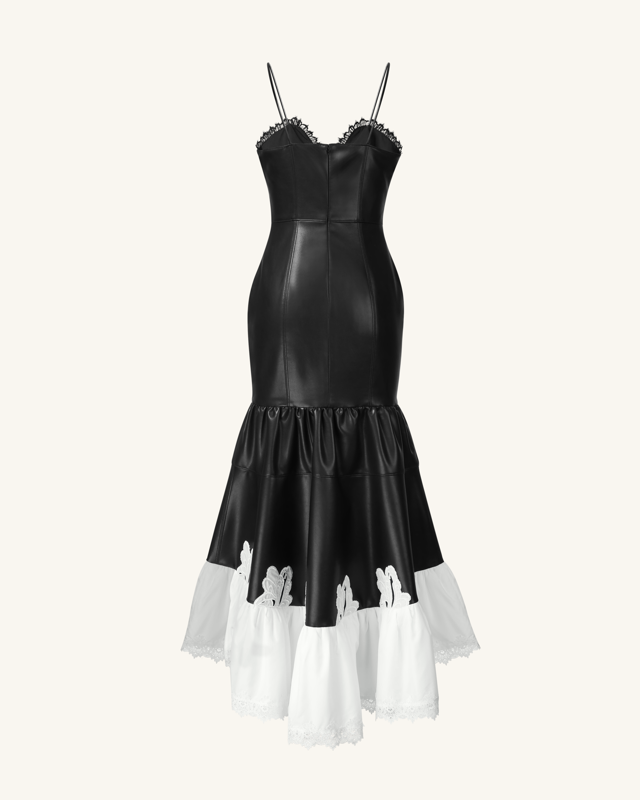 Zora Lace Trim Leather Dress - Black - Image 4