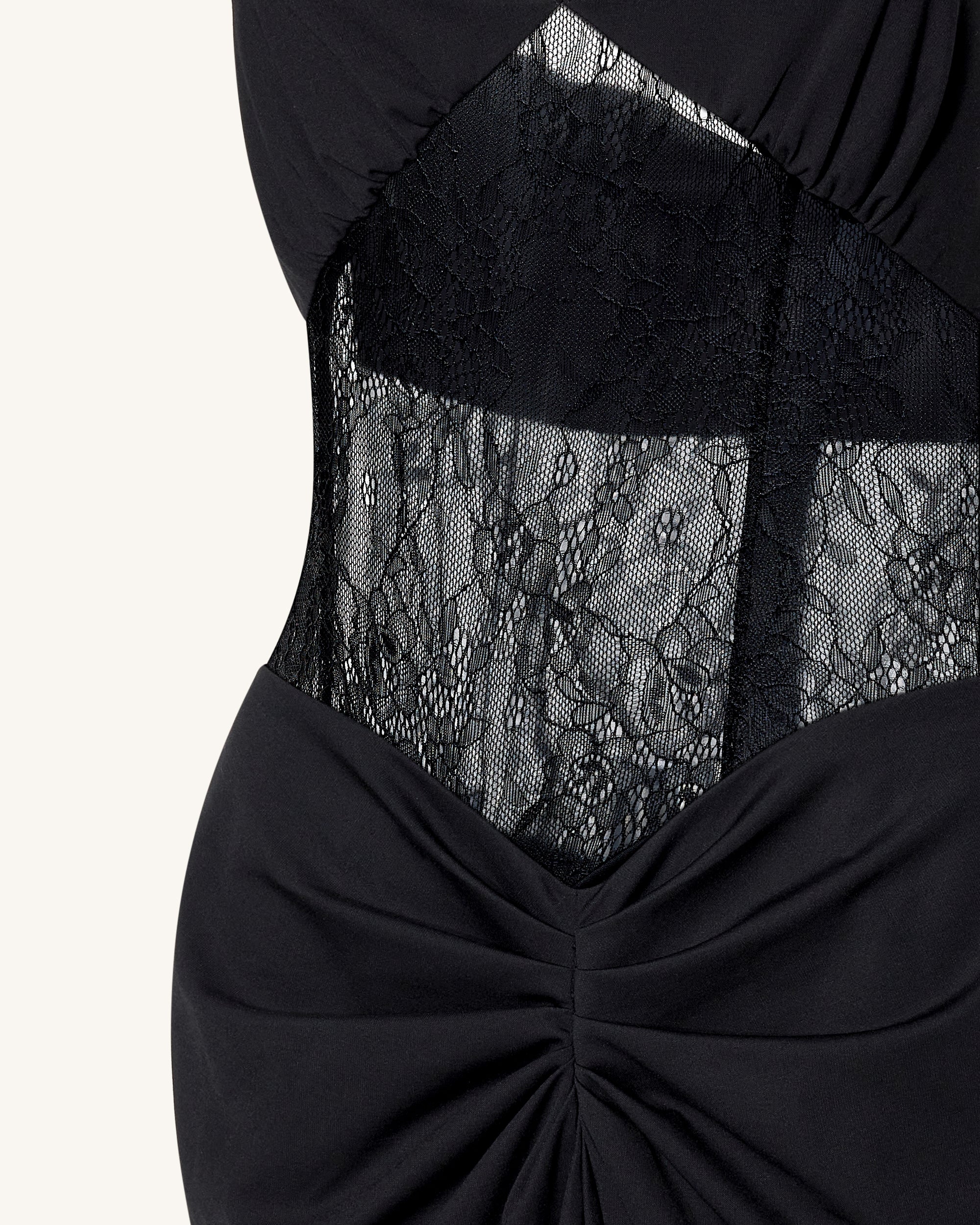 Ruched Lace Panel Maxi Dress - Black - Image 6