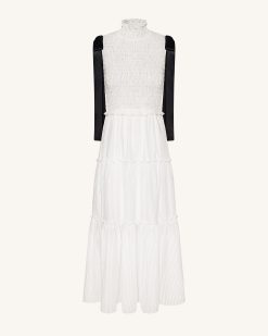Alternative view of High-Neck Sleeveless Smocked Three-Tier Maxi Dress - White