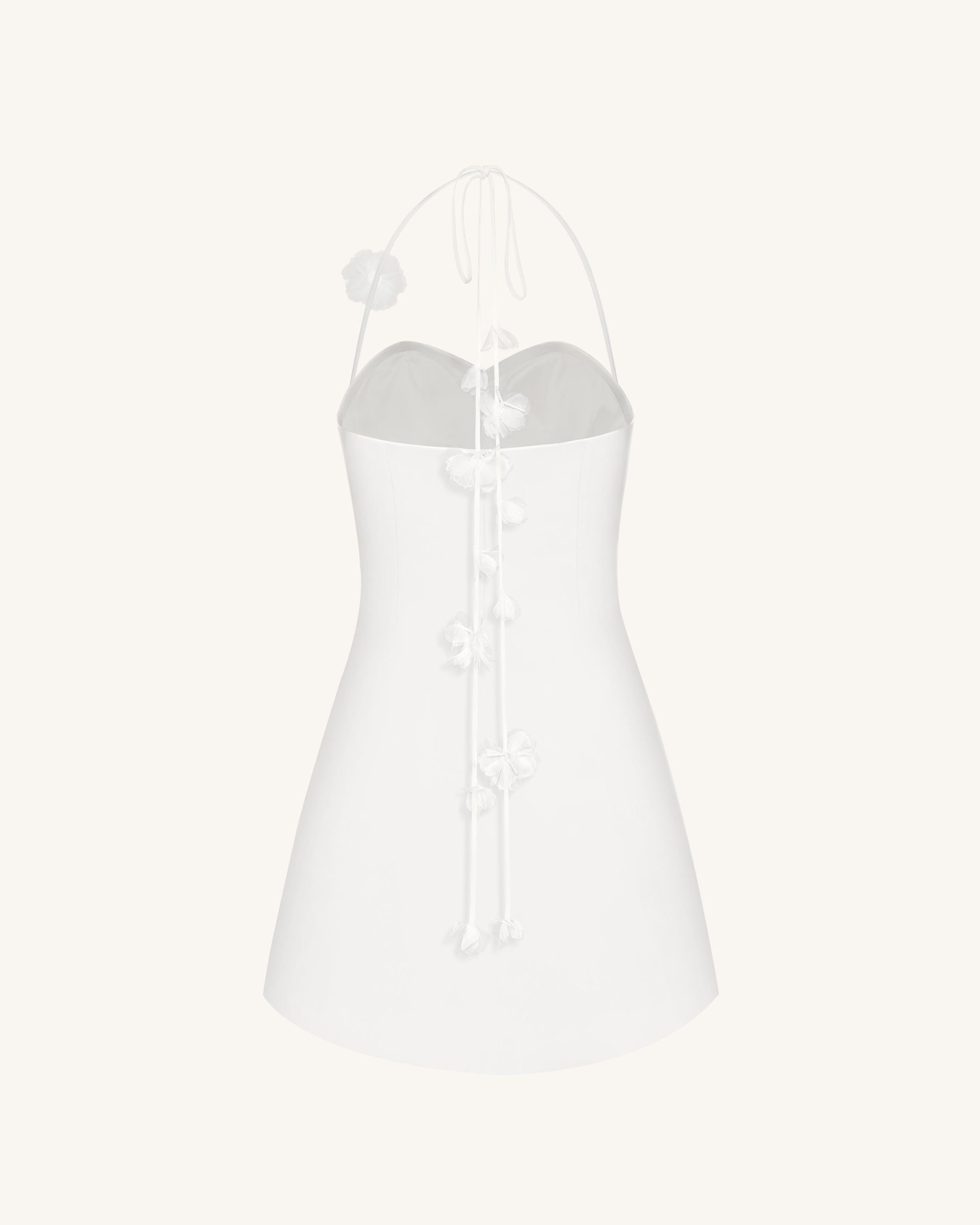 Floral Ruched Halter Mini Dress - White - Image 5