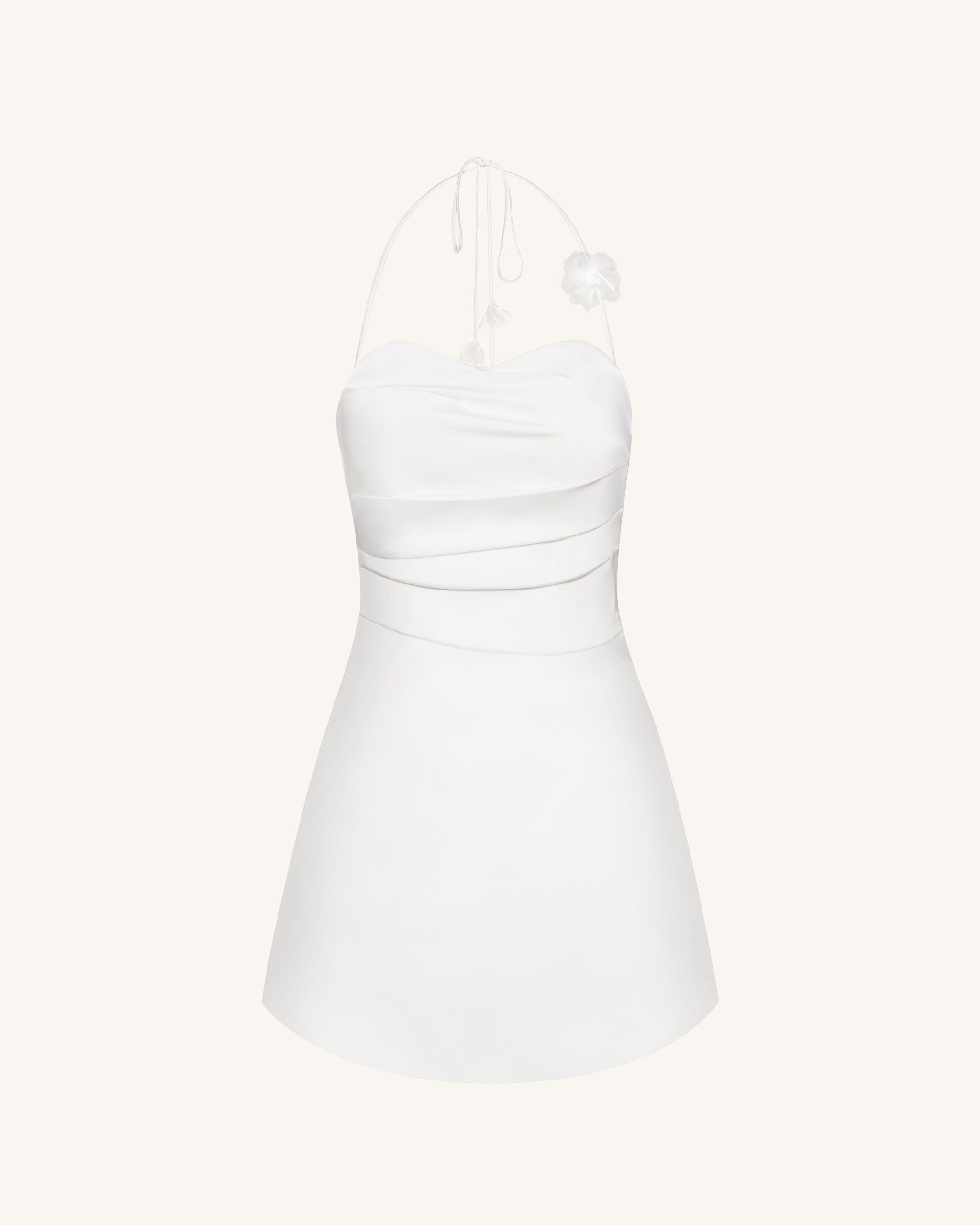 Floral Ruched Halter Mini Dress - White - Image 3