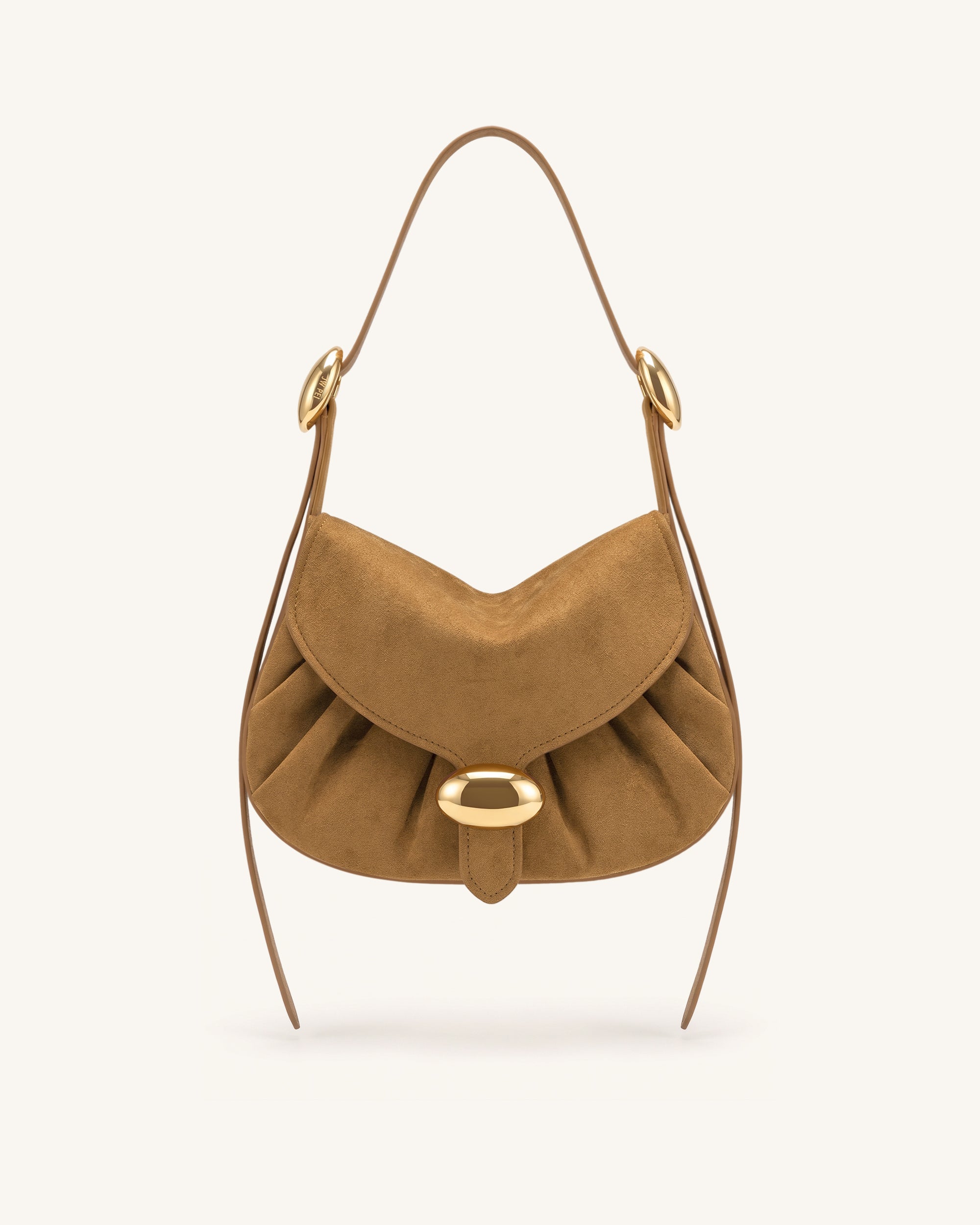 Avery Faux Suede Draped Hobo Bag - Camel