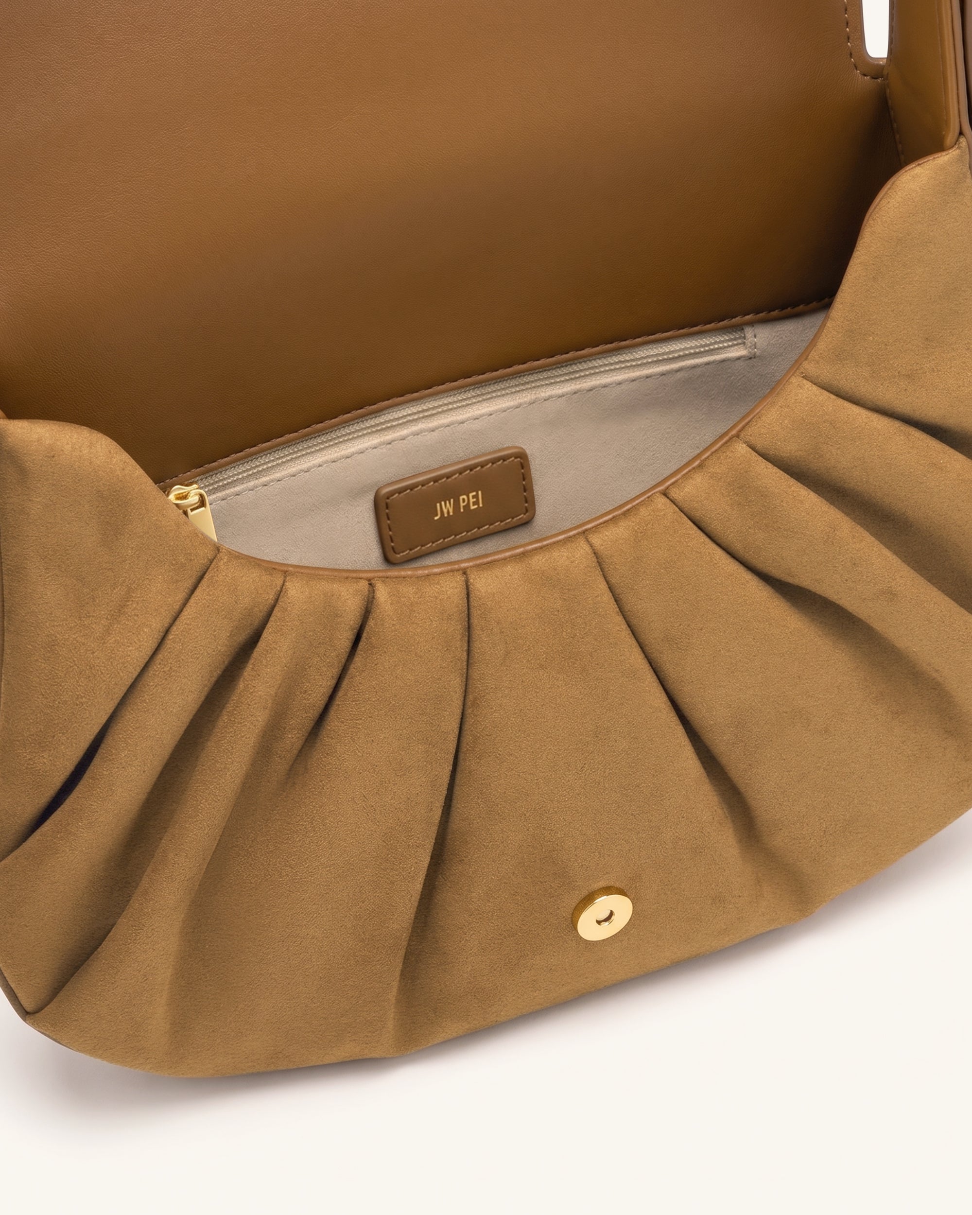 Avery Faux Suede Draped Hobo Bag - Camel - Image 4