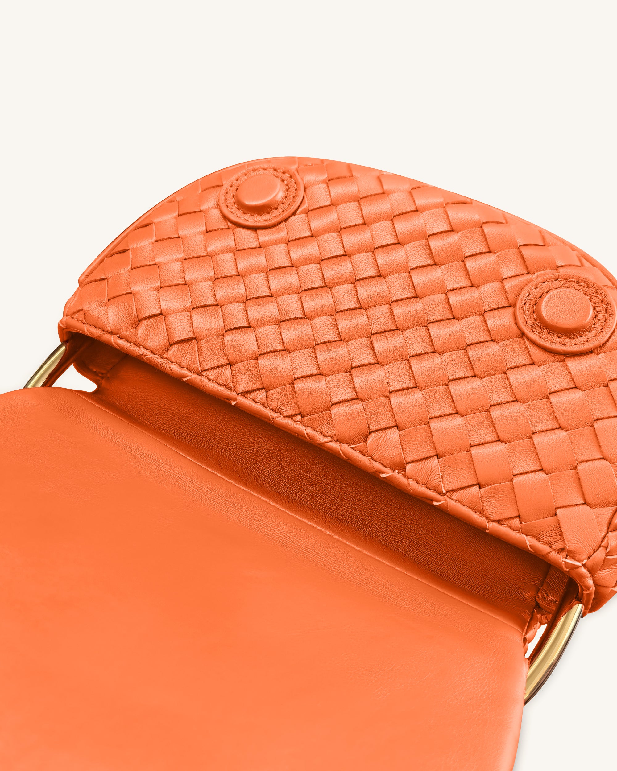 Ione Leopard Shaped Hardware Handle Woven Top Handle Bag - Orange - Image 4