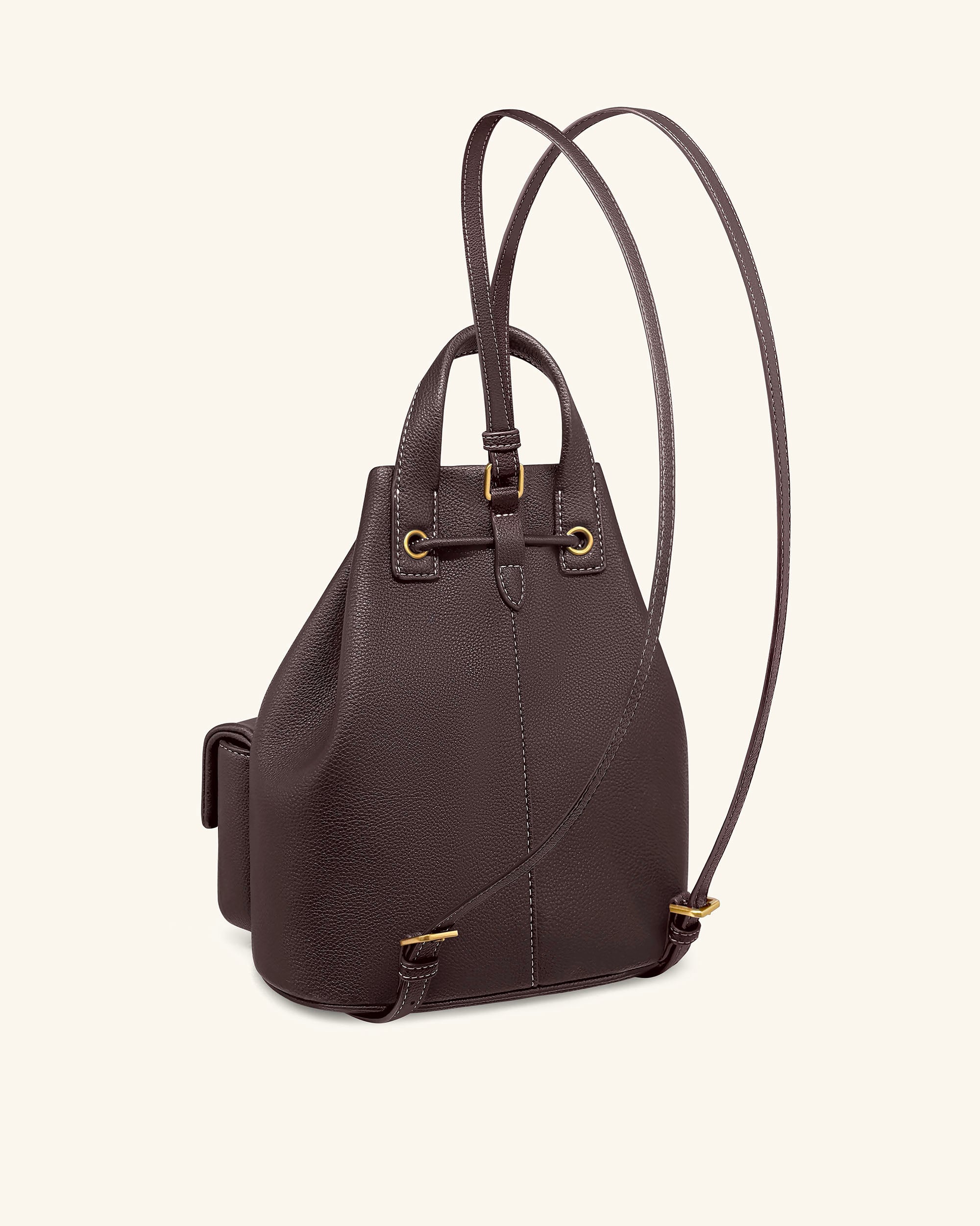 Avery Pebbled Drawstring Utility Backpack – Dark Brown - Image 4