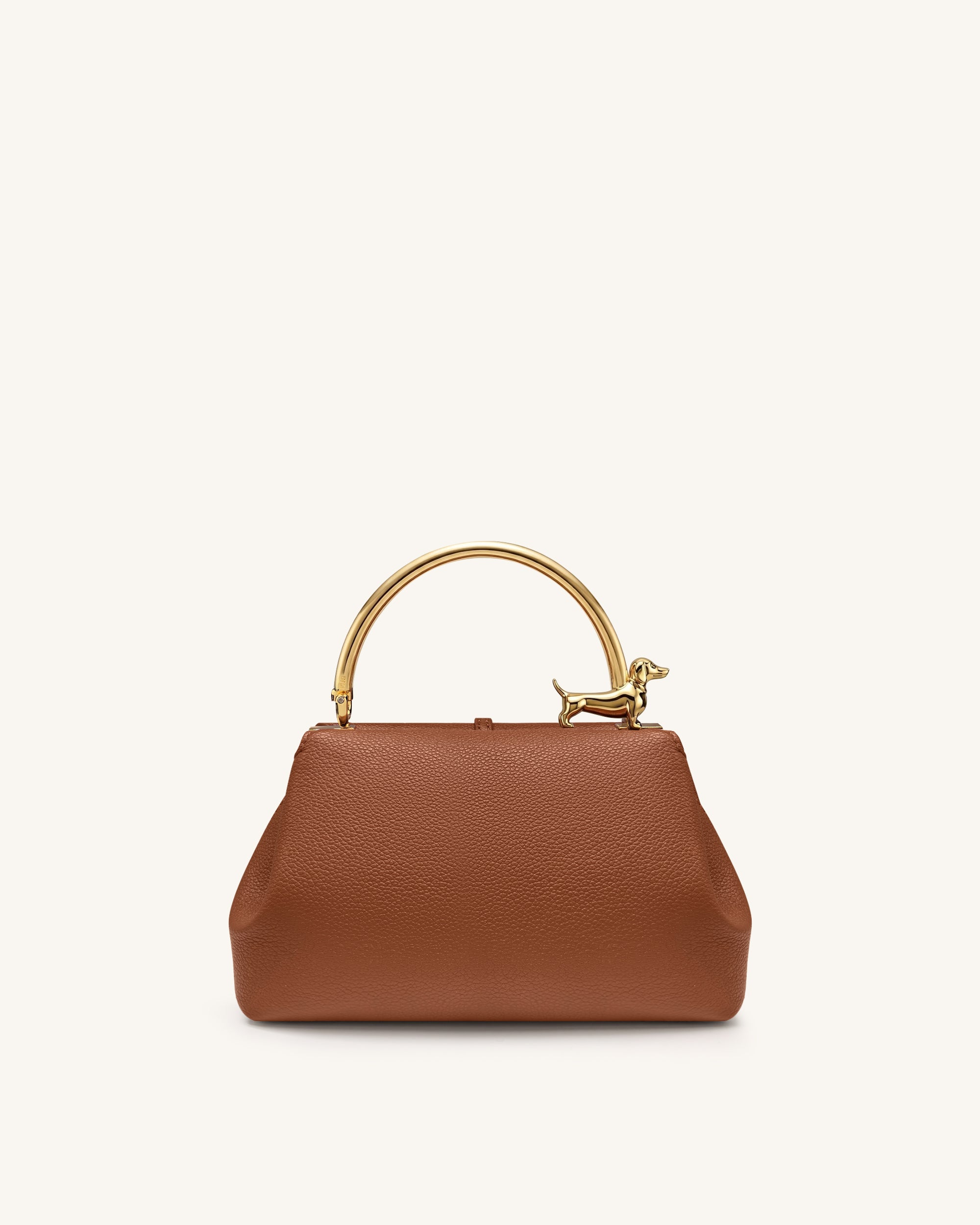 Bruna Dachshund Metal Handle Top Handle Bag - Brown - Image 3